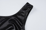 U-neck Slim Fit Slit Solid Color Suspender Dress