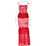 Lace Perspective Strapless Fishtail Skirt, Tight and Spicy Girl Nightclub Style Long Skirt