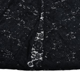 Perspective Lace Long Sleeved Patchwork Slit Long Skirt Set