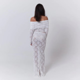 Lace Hollow Backless Long Sleeved Slim Fit Long Skirt Set