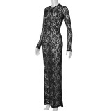 Hollow Lace Pattern Perspective Slim Fit Long Dress