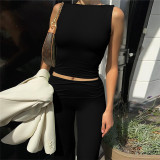 Open Back Tight Sleeveless Vest High Waisted Solid Color Flared Pants Set