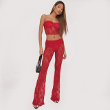 Sleeveless Strapless Top Elastic Waist Pant Lace Two-piece Set