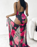 Two Piece Printed One Piece Swimsuit Set