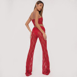 Sleeveless Strapless Top Elastic Waist Pant Lace Two-piece Set