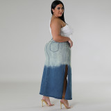 Denim Woven Gradient Split Skirt