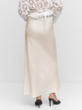 Satin Long Skirt with High Waist and Drawstring Tied Solid Color Skirt