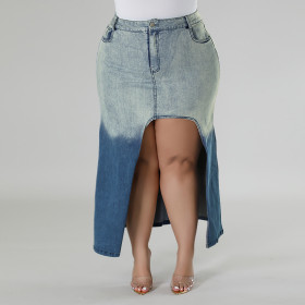 Denim Woven Gradient Split Skirt