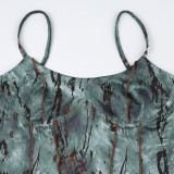 Ink Wash Printed Irregular Camisole Vest+half Skirt Set