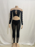 Solid Color Strapless Long Sleeved Diamond Studded High Waisted Top Low Waisted Transparent Pants Set