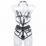 Bandage Hanging Neck Cross Tight Underwear Back Chain Hollow Out Fun Jumpsuit