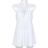 Elastic Mesh Round Illuminated Piece with Perspective Suspender Skirt Tied with a Bow at the Back, Cute Sleeping Dress