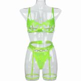 Fluorescent Green Water-soluble Embroidered Flower Mesh Chest Hollow Heart Metal Fun Lingerie
