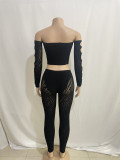 Solid Color Strapless Long Sleeved Diamond Studded High Waisted Top Low Waisted Transparent Pants Set