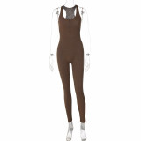 Solid Color Slim Fit Zippered Camisole Jumpsuit