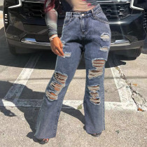 Washed Pockets with Holes in Straight Leg Jeans