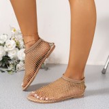 Round Toe Sandals with Hollowed Out Diamond Inlaid Short Boots
