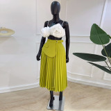 High Waisted A-line Pleated Mid Length Skirt