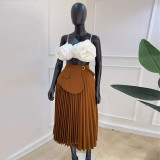 High Waisted A-line Pleated Mid Length Skirt