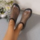 Round Toe Sandals with Hollowed Out Diamond Inlaid Short Boots