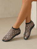 Round Toe Flat Bottomed Colored Diamond Elastic Sandals