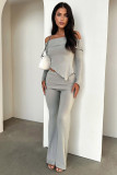 One Shoulder Long Sleeved Top Fashion Casual Pants Set