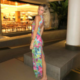 Leisure Sleeveless Strapless Backless Floral Print Slim Fit Long Dress