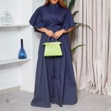 Loudspeaked Sleeves Single Breasted Waistband Waistband Loose Fitting Long Skirt