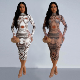 Sexy Printed Mid Length Dress
