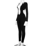 POLO Neck Tight Fitting Jumpsuit Casual Pants