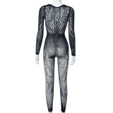 Perspective Hollow Sexy Butterfly Long Sleeved Jumpsuit