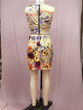 Embroidered Sleeveless Top with Buttocks Wrapped Skirt Set