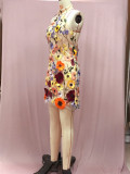 Embroidered Three-dimensional Flower Hanging Neck Slim Fitting Dress Small Dress