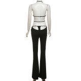 Hanging Neck Backless Suspender Low Waisted Slim Fit Micro Flared Pants Set