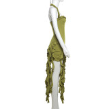 Irregular Slim Fitting Dress with Hanging Neck