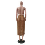 Small Tassel Strapless Knitted Beach Skirt Set
