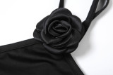 Flower Slanted Shoulder Hollowed Out Suspender Dress