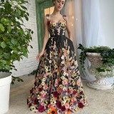 3D Flower Fashion Embroidered Flower Wrap Hip Dress