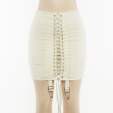Perforated Lace Waist and Hip Wrap Skirt