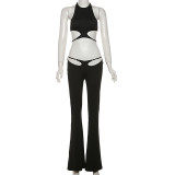 Hanging Neck Backless Suspender Low Waisted Slim Fit Micro Flared Pants Set