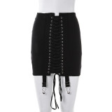 Perforated Lace Waist and Hip Wrap Skirt