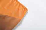 PU Tank Top High Waist Color Contrast Wrapped Hip Skirt Set