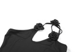 Flower Slanted Shoulder Hollowed Out Suspender Dress