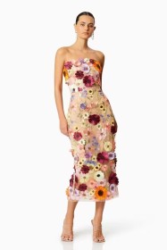 Sleeveless Colorful 3D Flower Tattoo Wrapped Hip Bra Dress