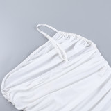 Hanging Strap Slanted Shoulder Pleated Open A-line Dress