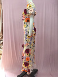 Round Neck Embroidered Three-dimensional Flower Bubble Sleeve Dress