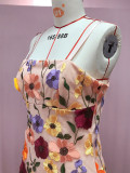 3D Floral Mesh Patchwork Embroidered Suspender Dress
