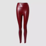PU Leather Pants with Four Side Elastic Bottom Pants