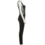 Slimming Jumpsuit with Suspender and Low Cut Perspective
