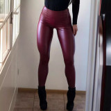 PU Leather Pants with Four Side Elastic Bottom Pants